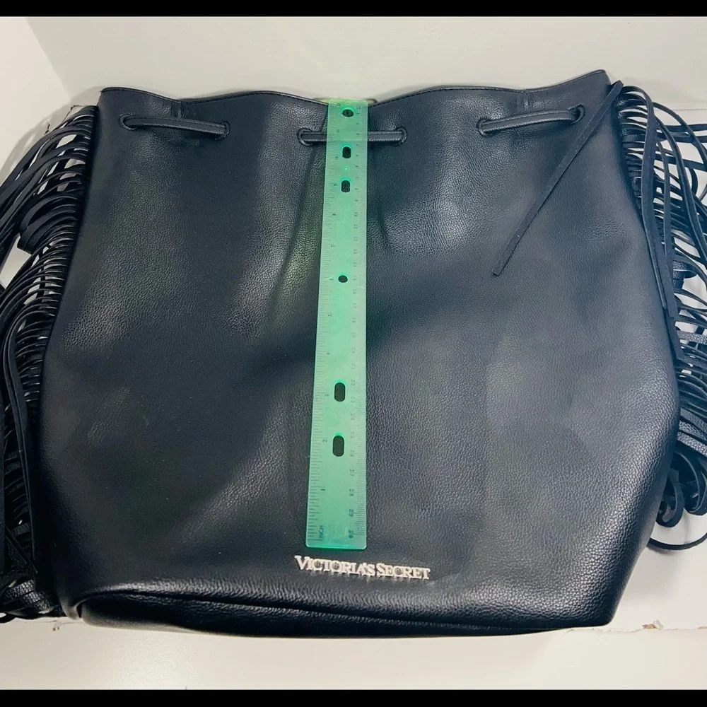 Victoria’s Secret Fringe black cowgirl bucket drawstring backpack bag